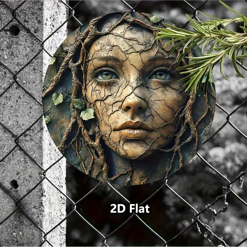 Potdemiel Runde Wandkunst aus Aluminium im Vintage-Stil mit Damengesicht und Naturdesign, Durchmesser: 20 cm - Bild 3