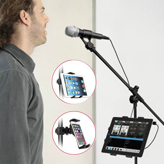 Hot Pada Tablet- und Handyhalterung für Mikrofonständer in Schwarz, passend für Apple iPad und iPhone von 4,5 bis 12,9 Zoll sowie E-Reader und Auto-Rücksitz - Bild 1