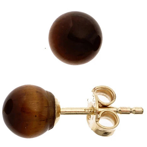 Colfem Ohrstecker 333 Gelbgold, Tigeraugen, braun, Unisex - Bild 1