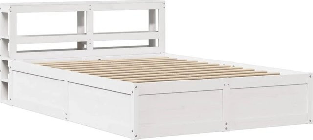 vidaXL Massivholzbett aus Kiefer mit Kopfteil in Weiß, rustikaler Stil, B/T/H: 140 x 190 x 82 cm - Bild 1