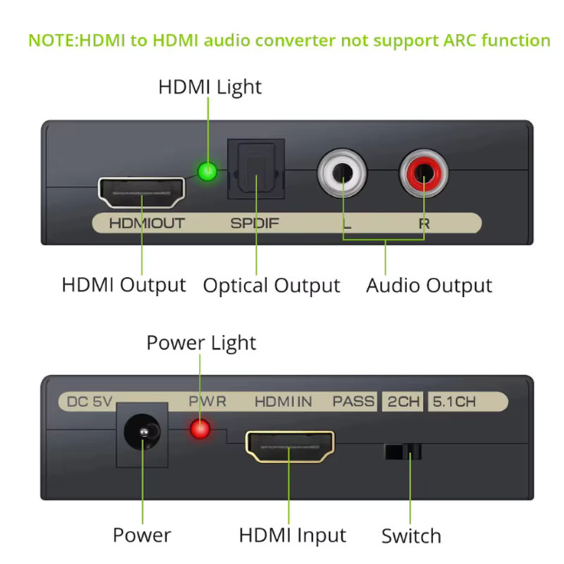 WEFAWAN HDMI Audio Extraktor Konverter mit SPDIF und RCA L/R Stereo in Schwarz für Fire Stick, Xbox und PlayStation mit 3D-Unterstützung - Bild 3