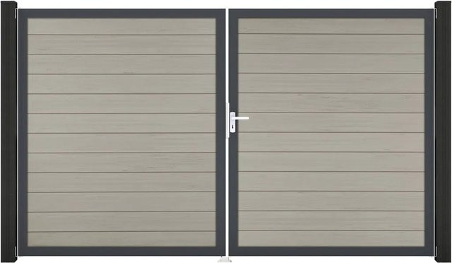 GroJa Solid Steckzaun Tor Doppelflügel DIN Rechts DB Terra Braun aus Aluminium und BPC - Bild 1