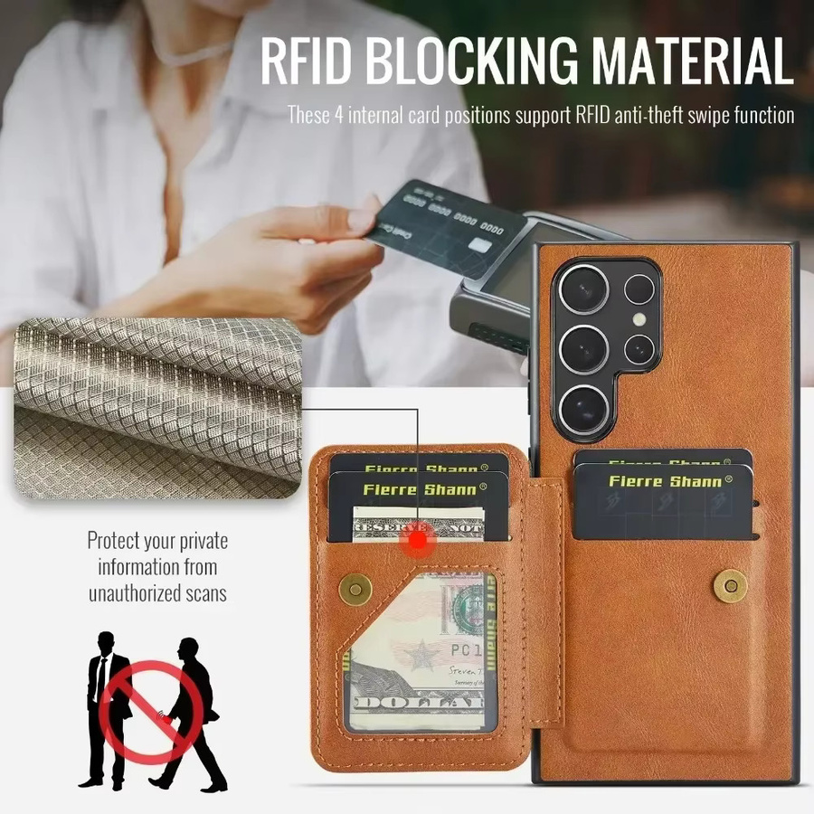 RFID-blockierende Kartenhalter Mappenhülle für Samsung Galaxy S25 S24 S23 S22 A16 A26 A36 A56 A55 A35 A25 A15 A54 in Grau und Braun - Bild 2
