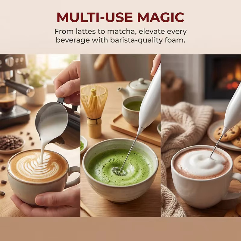 Elektrischer Milchaufschäumer von kawu, batteriebetriebener Handmilchschäumer für Kaffee, Latte, Cappuccino und Matcha - Bild 5