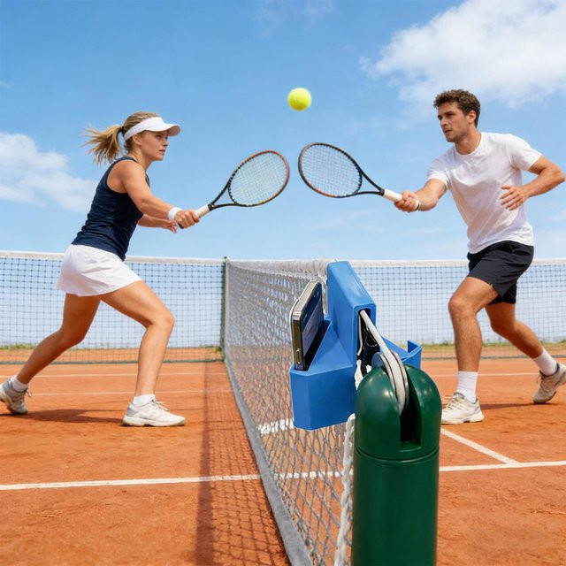 Tragbarer Tenniskamera-Halter in Blau für Spielanalyse und Live-Streaming, 3D-gedruckte Zaun-Telefonhalterung - Bild 1