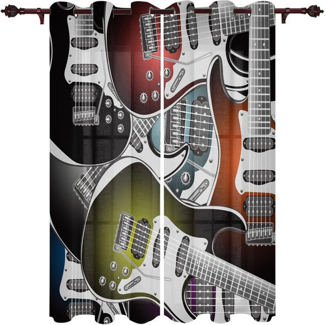 Zweierpack Semi-transparente Vorhänge mit Musik-Motiv in Multicolour, Breite: 50 cm, Höhe: 130 cm - Bild 1