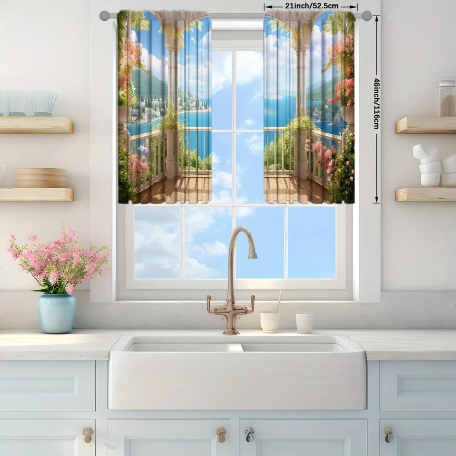 2er-Set Landschaft Motiv Vorhang von Household supplies MH, halbtransparent, mehrfarbig, B: 52,5 cm, H: 116 cm - Bild 1