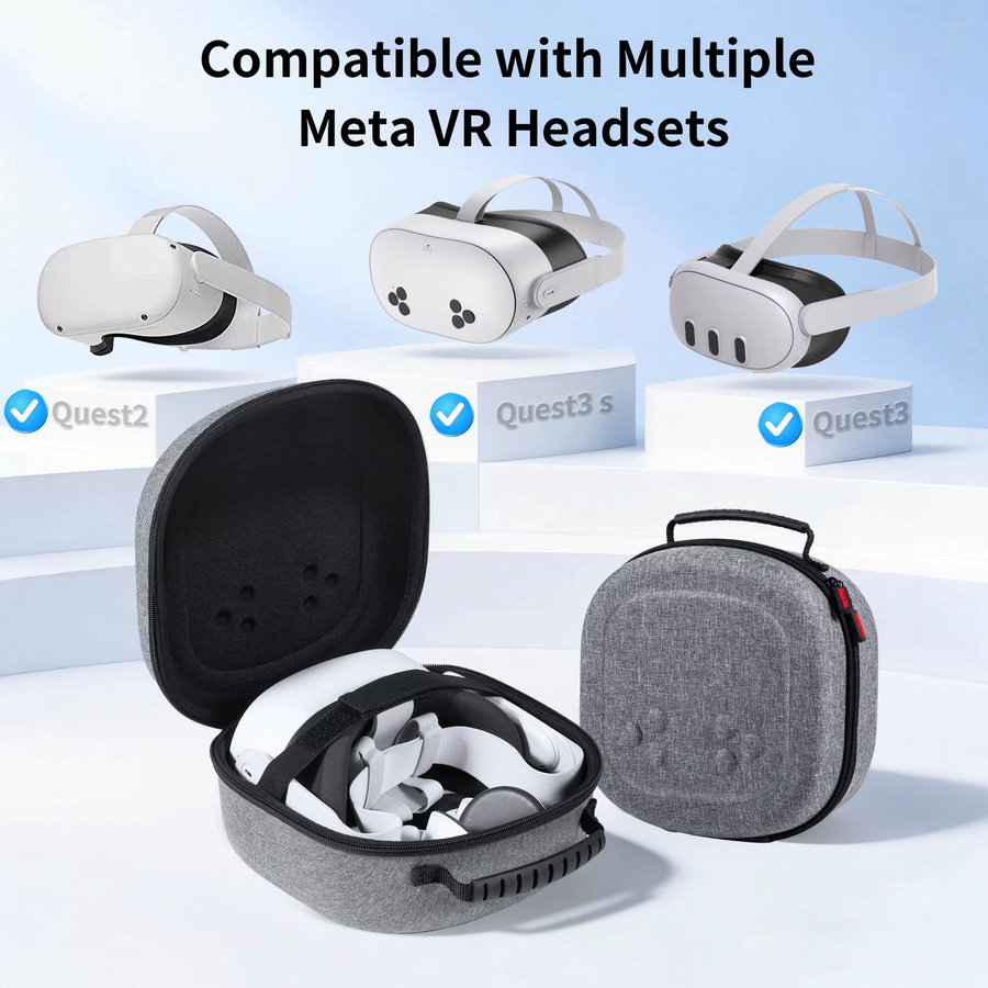 DEVASO Hartschalenkoffer für Oculus Meta Quest 3S, Quest 3 und Quest 2 VR-Headset mit Touch-Controller Zubehör-Etui in Grau - Bild 3