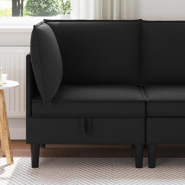 Ecksofa mit Stauraum von Yiwydaa in Schwarz aus Samt und Stoff für dein Wohnzimmer - Bild 1