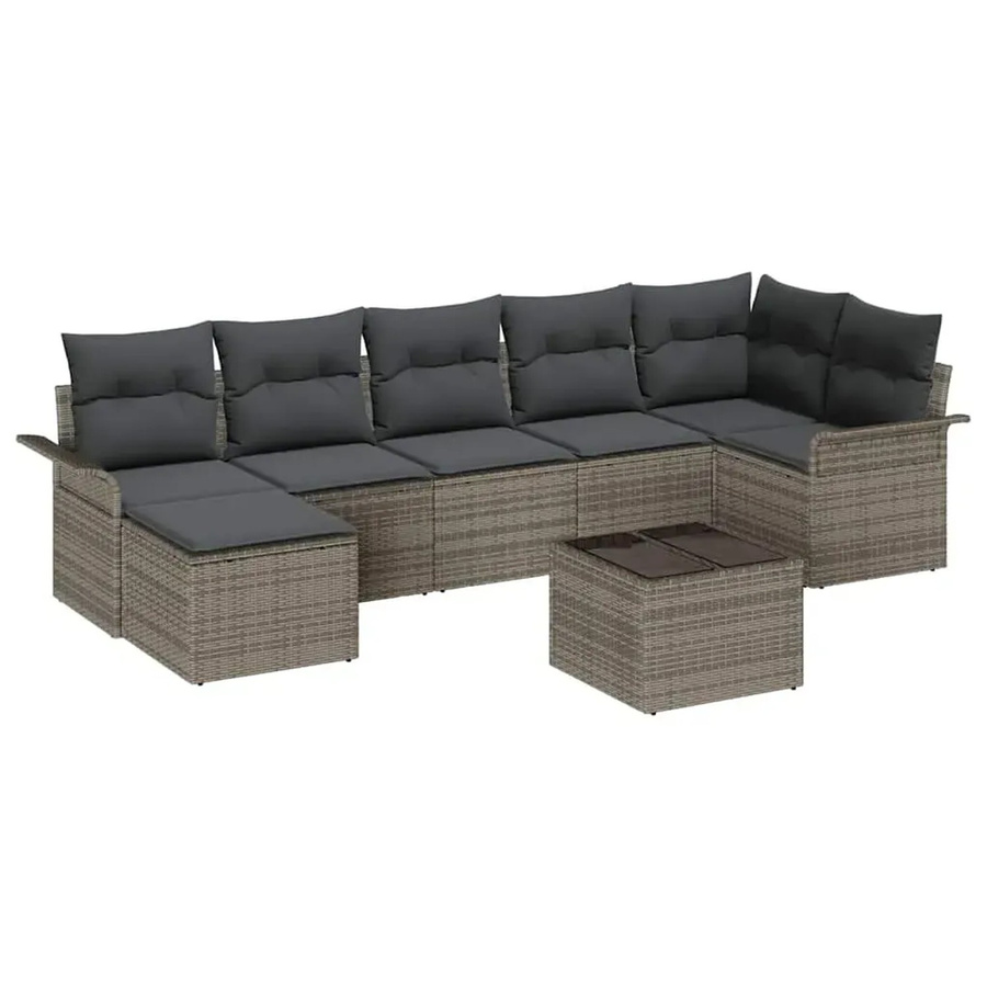 vidaXL Garten-Sofa-Set aus Poly Rattan in Grau mit 8-teiligem Polster-Set und L-Form - Bild 2