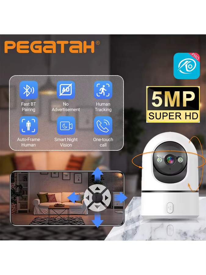 PEGATAH O-Kam Pro Indoor-Babyüberwachungskamera mit 5MP, 2,4G/5G WLAN, Farbnachtsicht, 4-fach Zoom, 355 Grad PTZ und Auto-Tracking in Weiß - Bild 5
