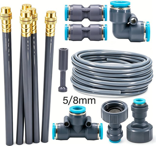 MUCIAKIE Bewässerungsschlauch-Schnellverbinder Set aus Kunststoff für 5/8mm Schläuche, T-Stück und Winkelstück, Grau - Bild 1