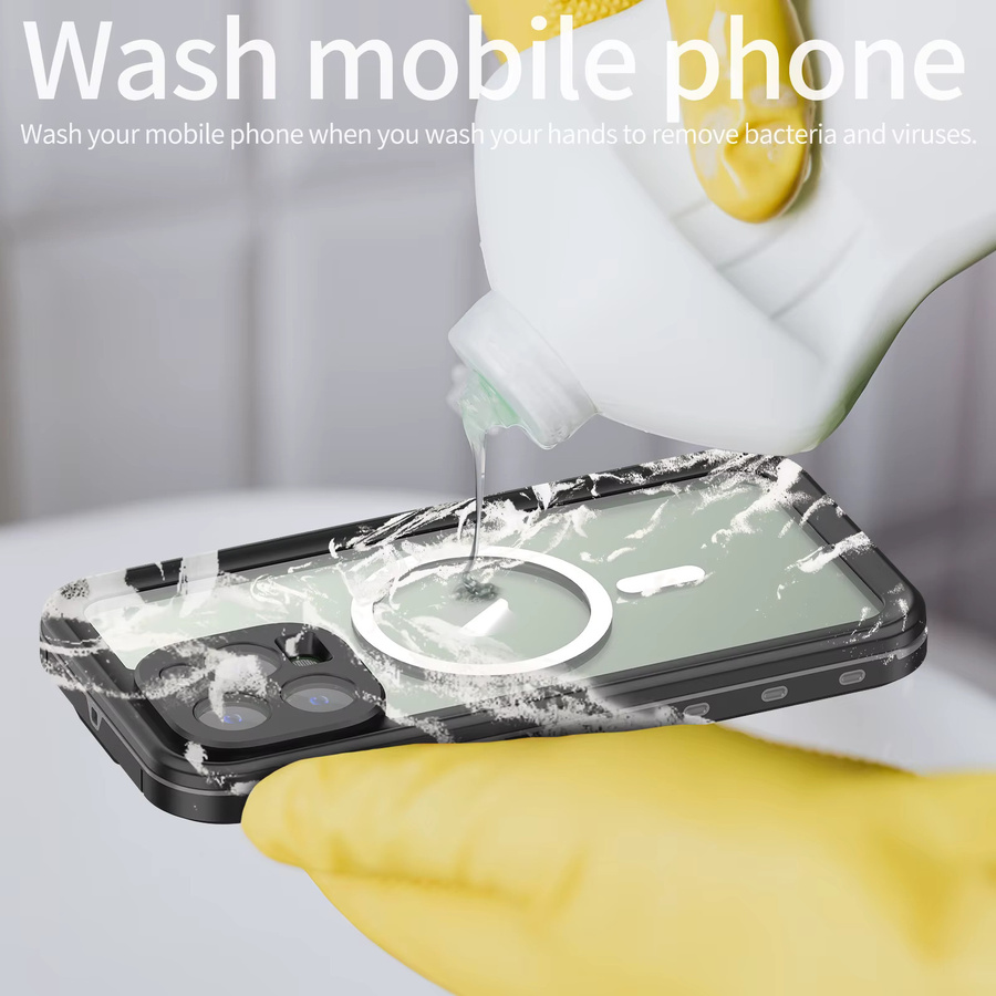 Shellbox Magnetische wasserdichte Schutzhülle IP68 stoßfest und staubdicht für iPhone 16 Pro Max, 15, 14 und 13 in Schwarz - Bild 5
