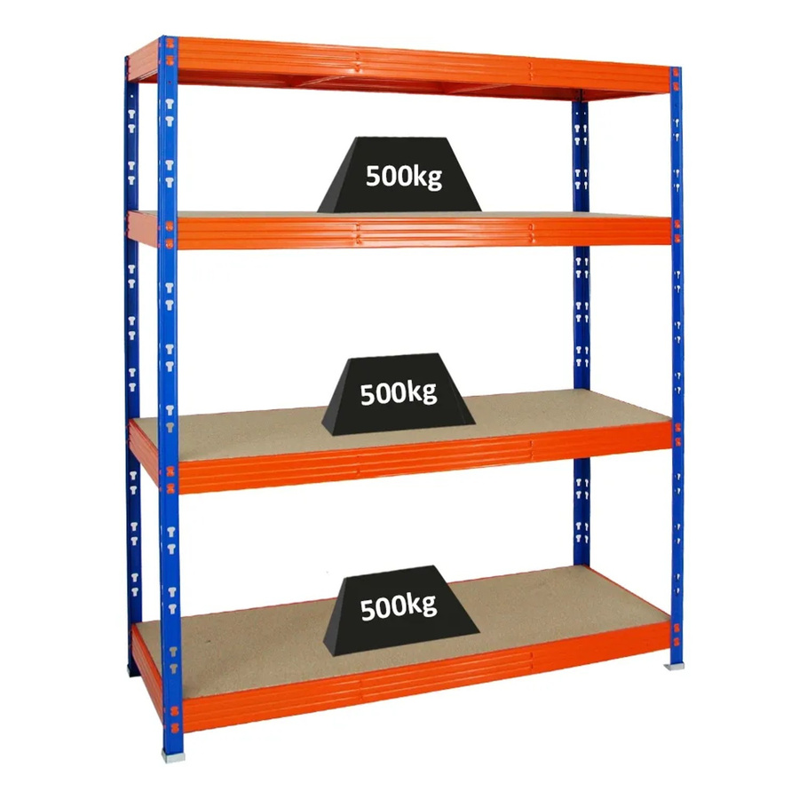 PROREGAL Profi Schwerlastregal Rhino mit 4 verstellbaren Spanplatten-Ebenen, Blau/Orange, H x B x T: 180 x 160 x 60 cm - Bild 2