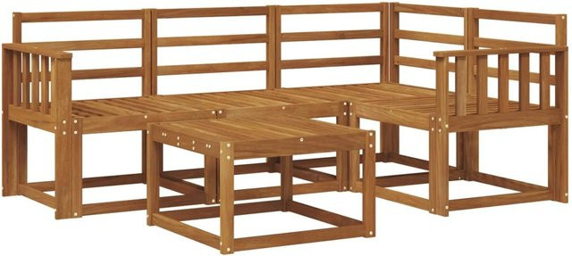vidaXL Outdoor-Sofagarnitur 5-teilig aus Akazie Massivholz in Braun und Beige mit Polstern und Couchtisch im L-Shape Design - Bild 1