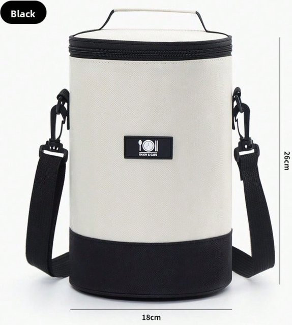 XYNN Runde Thermos-Isolierertasche als tragbare Lunchbox und Bento-Tasche, Weiß, B/T/H: 26,0 x 18,0 x 1,0 cm - Bild 1