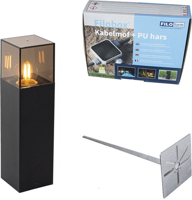 QAZQA Pollerleuchte Modern in Schwarz aus Aluminium und Glas mit E27 Fassung, Höhe: 30 cm - Bild 1