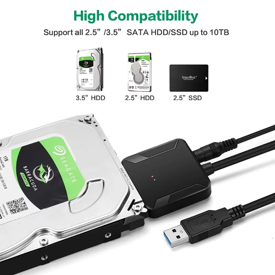 Ninth World SATA zu USB 3.0 Adapter für 3,5 und 2,5 Zoll SSD Festplatten in Schwarz mit UASP Unterstützung und 12 V Netzteil - Bild 2
