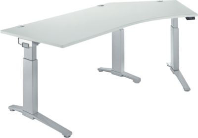 Schäfer Shop Genius ERGOSTYLE S Eckschreibtisch elektrisch höhenverstellbar, 135°, C-Fuß, lichtgrau/weißaluminium, B: 216,5 cm, T: 80 cm, H: 71,5-118,2 cm - Bild 1
