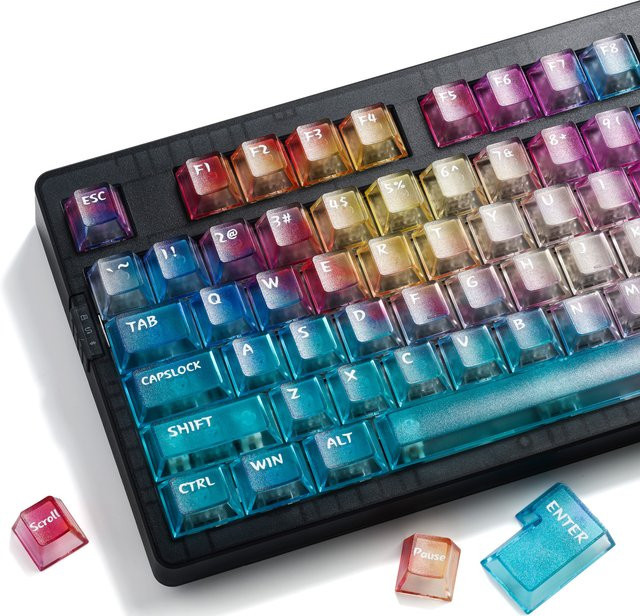 KUXM Farbverlauf-Tastenkappen im Afterglow-Stil, 5-seitig mattiert und durchscheinend, PC-Material, OEM-Profil mit 3D-Pad-Druck für mechanische Tastaturen, Multicolour - Bild 1
