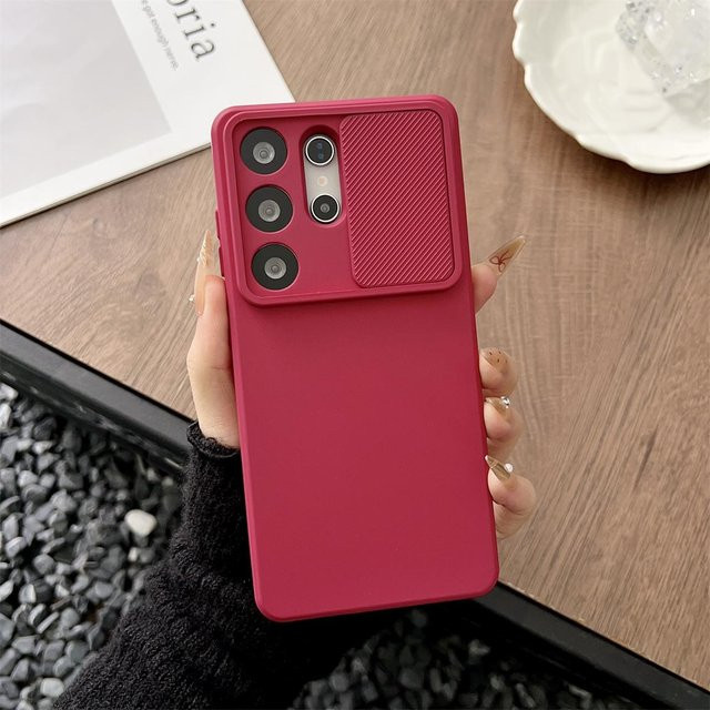 Weiche Flüssigsilikon Handyhülle mit Schiebkamera für Samsung Galaxy S26 Ultra S25 S24 FE S23 S22 S21 Plus A56 A36 A06 A16 A55 A35 A15 in Rot - Bild 1
