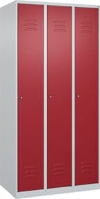 C+P Spind Classic PLUS Spind mit 3 Abteilen, Stahl, Grau/Rot, H x B x T: 185 x 90 x 50 cm - Bild 1