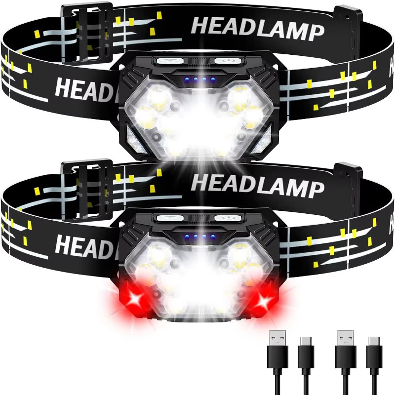 Heinast USB wiederaufladbare LED Stirnlampe mit Bewegungsmelder und SOS-Modus in Schwarz und Rot - Bild 7