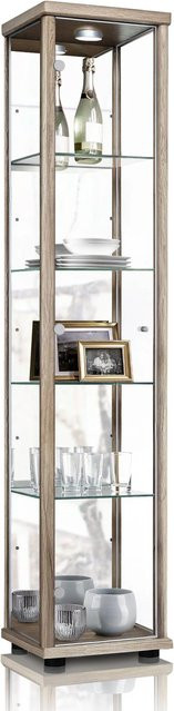 K-Möbel Glasvitrine stehend in Schwarz mit Spiegel, LED-Beleuchtung und 4 höhenverstellbaren Glasböden, H: 176 cm, B: 37 cm, T: 33 cm - Bild 1
