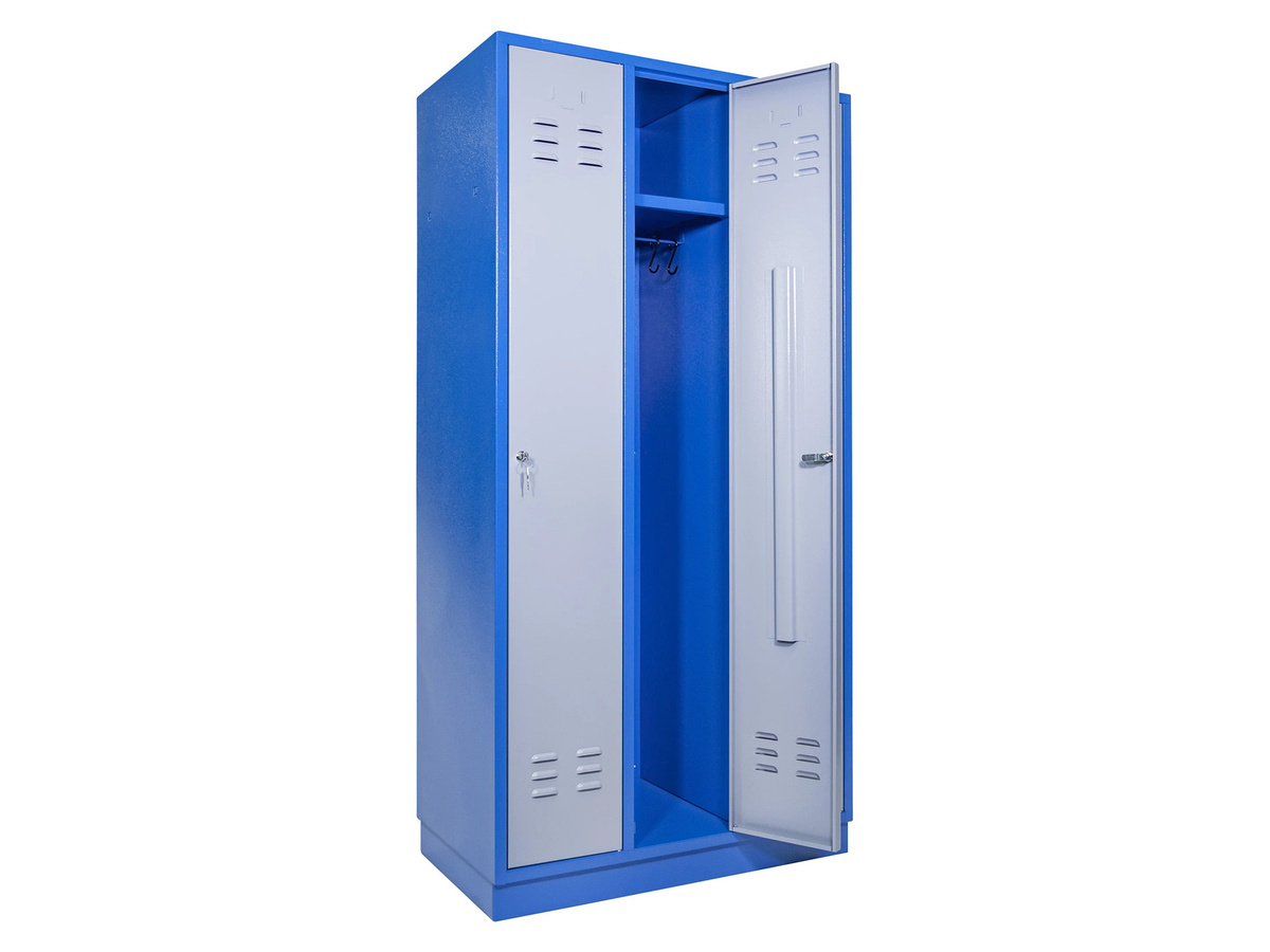 GÜDE Garderobenschrank TYP GS 3, 3-türig, Stahl und Kunststoff, Grau-Blau, B: 88,5 cm, T: 50,0 cm, H: 177,5 cm - Bild 1