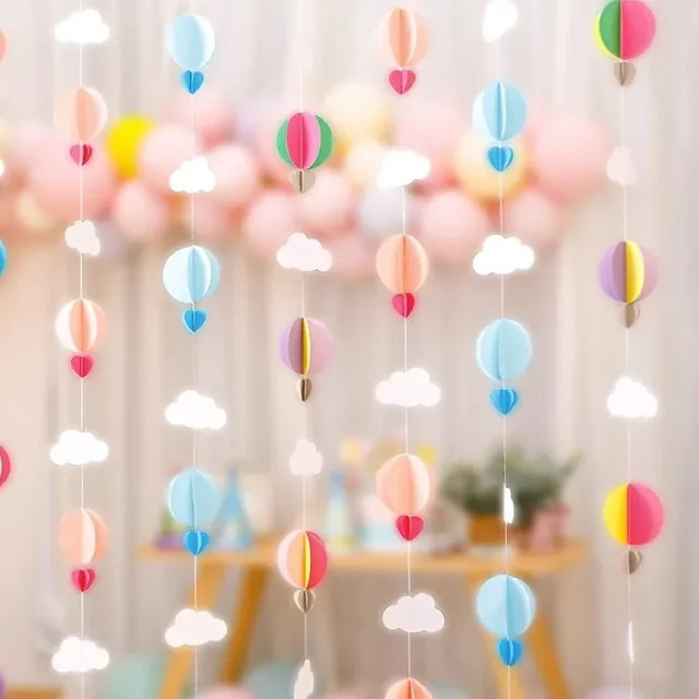 MOONBIFFY 3D Papier Girlande mit Wolken, Liebe und Heißluftballon in Blau und Multicolor für Geburtstag, Baby Shower oder Hochzeit - Bild 1