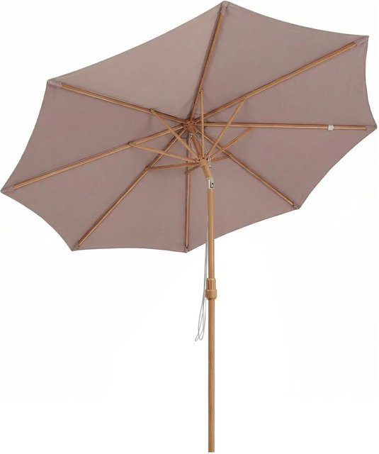 Sekey Sonnenschirm in Taupe und Beige mit Holzoptik, Durchmesser: 300 cm, UPF 50+ - Bild 1