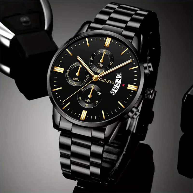 DEYROS Armbanduhr Edelstahl, Quarz, Schwarz, Datum, Herren - Bild 3
