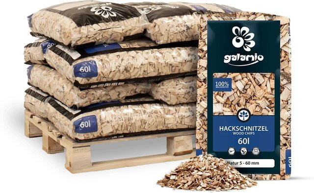 Galamio Holzhackschnitzel Natur in Braun, 720 l (12 x 60 l) - Bild 1