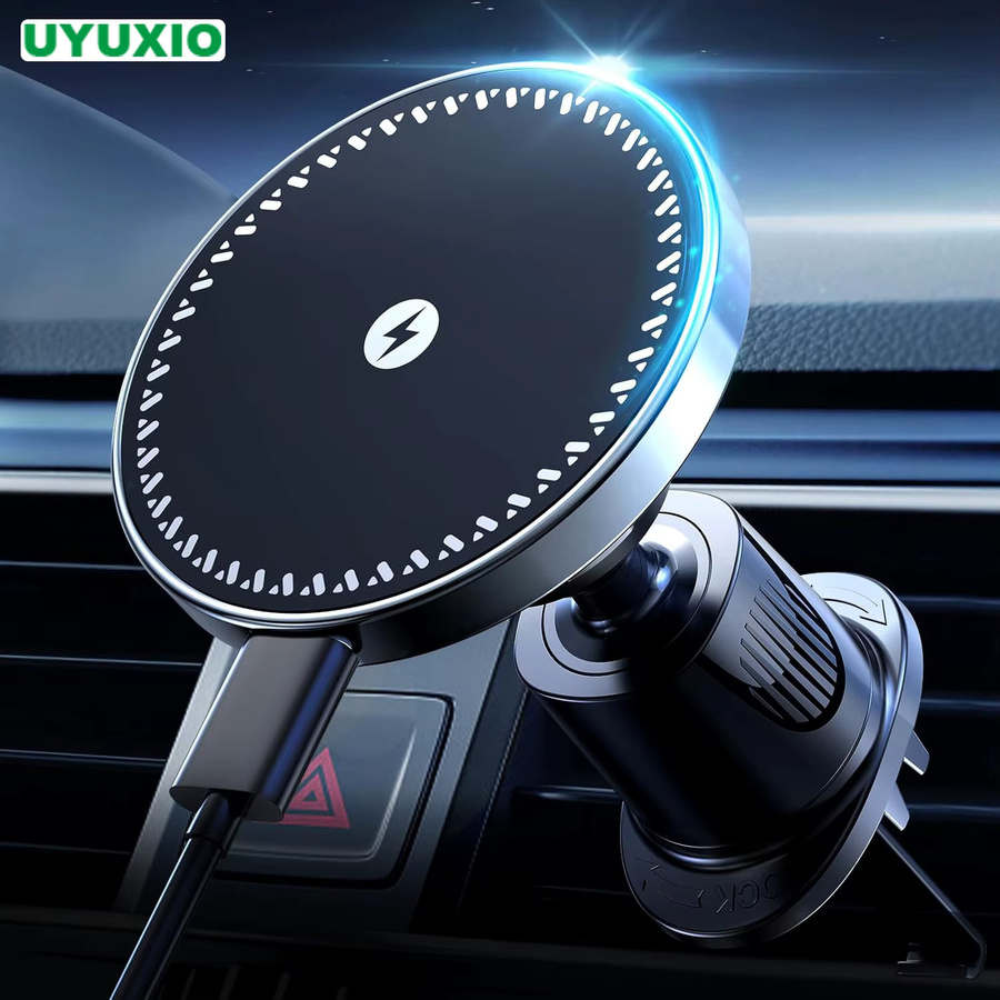 UYUXIO Magnetisches kabelloses Auto-Handy-Ladegerät 15W mit Lüftungshalterung für iPhone 16 Pro Max 15 14 13 12 Plus, Schwarz - Bild 2