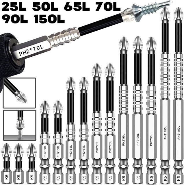 DUTRIEUX K5 Schraubendreher-Bit-Satz aus Legierungsstahl in Silber, magnetische und stoßfeste Kreuzkopf-Bits für elektrische Schraubendreher - Bild 1