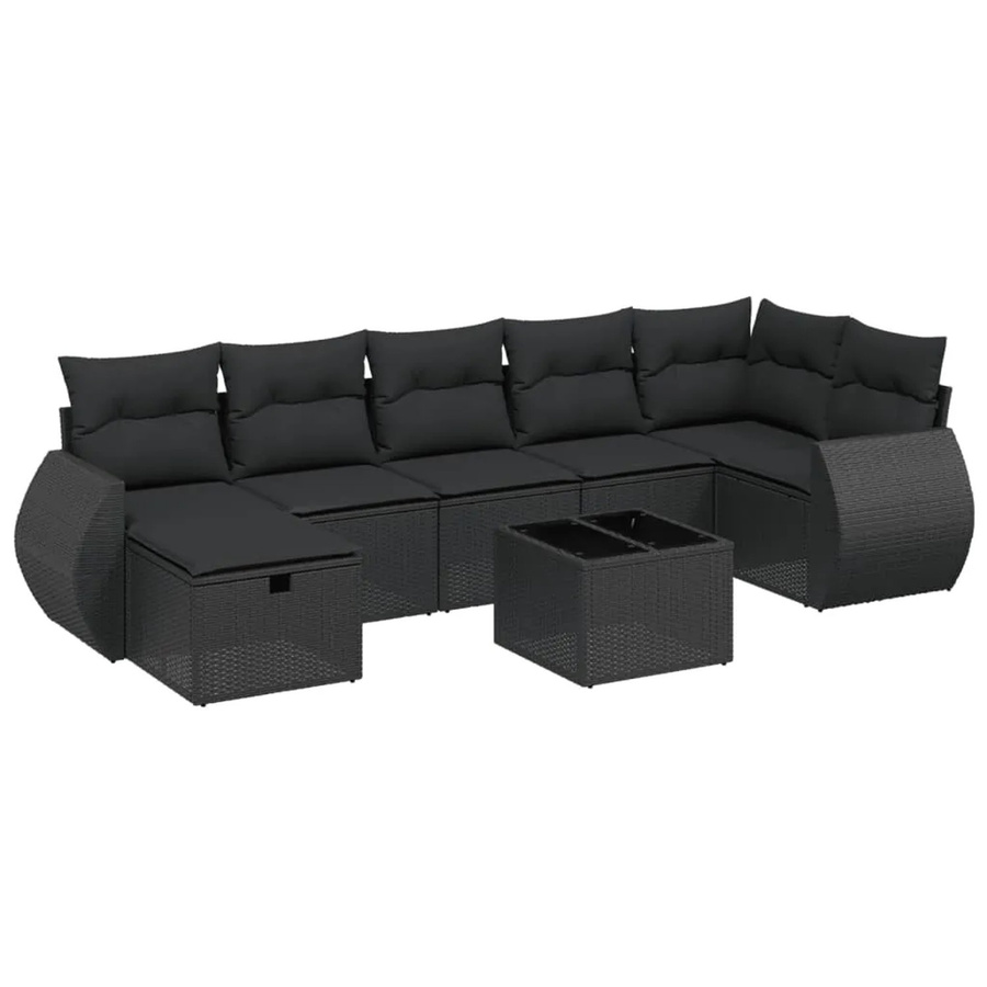 vidaXL 8-tlg Garten-Sofagarnitur in L-Form aus schwarzem Poly-Rattan mit Kissen und pulverbeschichtetem Stahlgestell - Bild 2