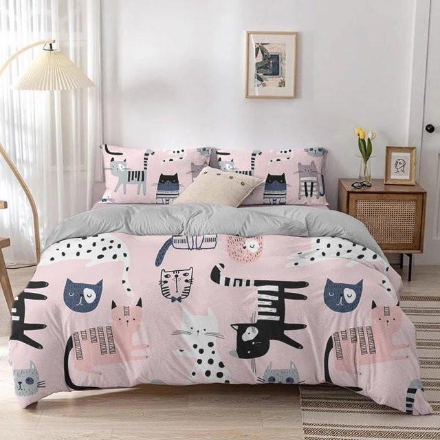 Bettwäsche-Set Your Warm Home mit Cartoon-Tierdruck und Kissenbezug, Pink, B/H: 135 x 200 cm, 2-teilig - Bild 1