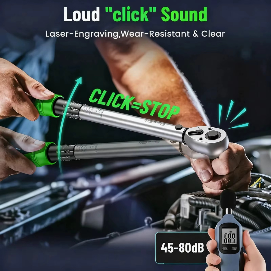 TaskStar Click Drehmomentschlüssel-Set 8 Stück in Silber mit 1/4", 3/8" und 1/2" Antrieb, ±3 % Genauigkeit und 72 Zähnen für Fahrrad- und Motorradreparaturen - Bild 4