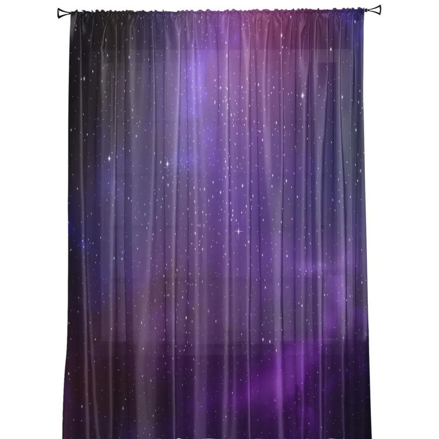 Yiran Furniture Transparentes Voile-Vorhang Galaxy Design in Lila mit Sternen, Breite: 135 cm, Höhe: 115 cm - Bild 2