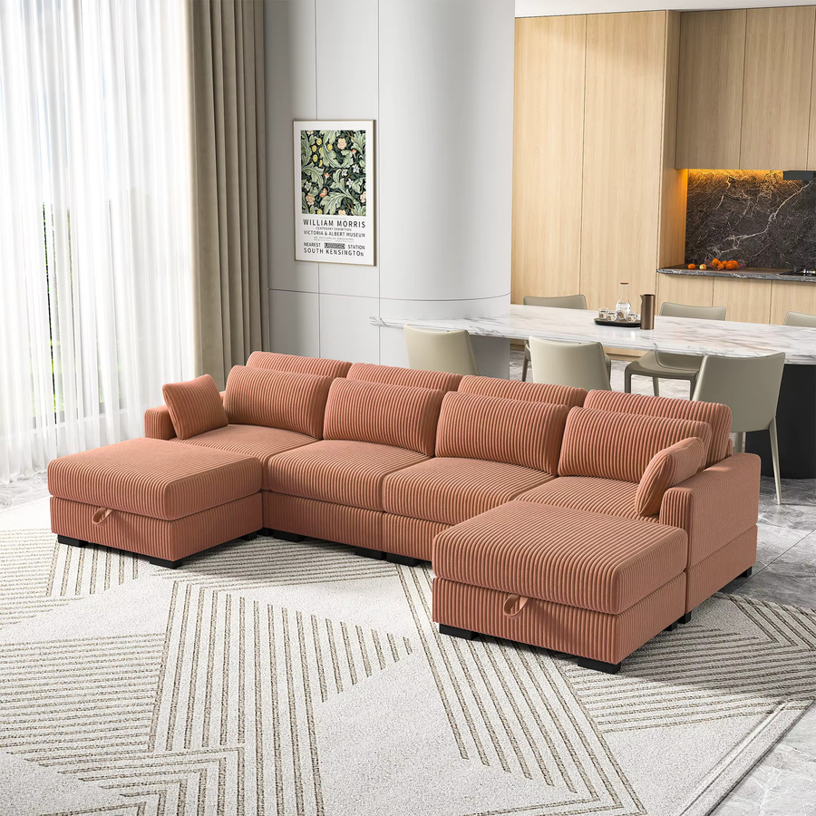 Comanlai Modernes Ausziehbares Polstersofa in Orange mit Schlaffunktion und Armlehnen - Bild 3