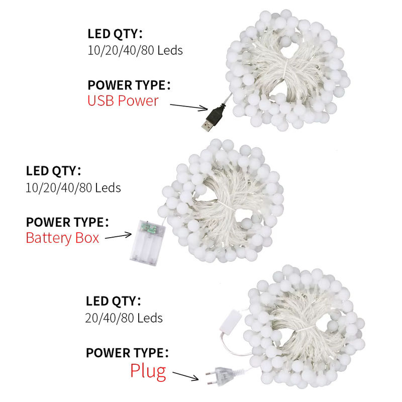 KIKIELF LED Ball String Light Globe in Warm White für Outdoor und Indoor, USB/Batteriebetrieben - Bild 2
