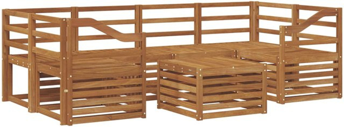 vidaXL Outdoor-Sofagarnitur aus Massivholz Akazie in Natur Braun, 7-teiliges Loungemöbel-Set im modernen minimalistischen Design - Bild 1