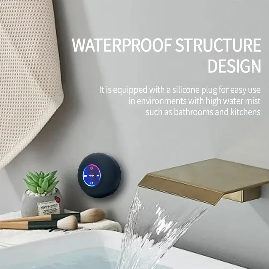 Tragbarer Bluetooth Lautsprecher mit LED-Beleuchtung und IPX4 Wasserdichtigkeit sowie Saugnapf zur Wandmontage für Badezimmer und Außenbereich - Bild 3