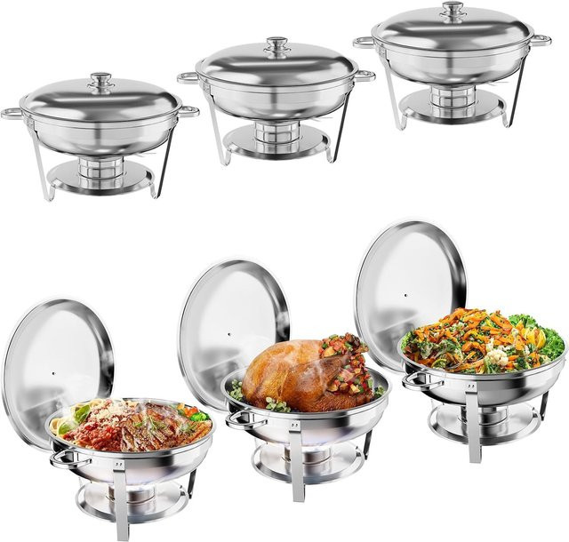 HiMISS Chafing Dish Buffetset aus Edelstahl in Silber mit Speisenwärmer, Wasserpfanne, Deckel und Kraftstoffhalter für die Gastronomie - Bild 1
