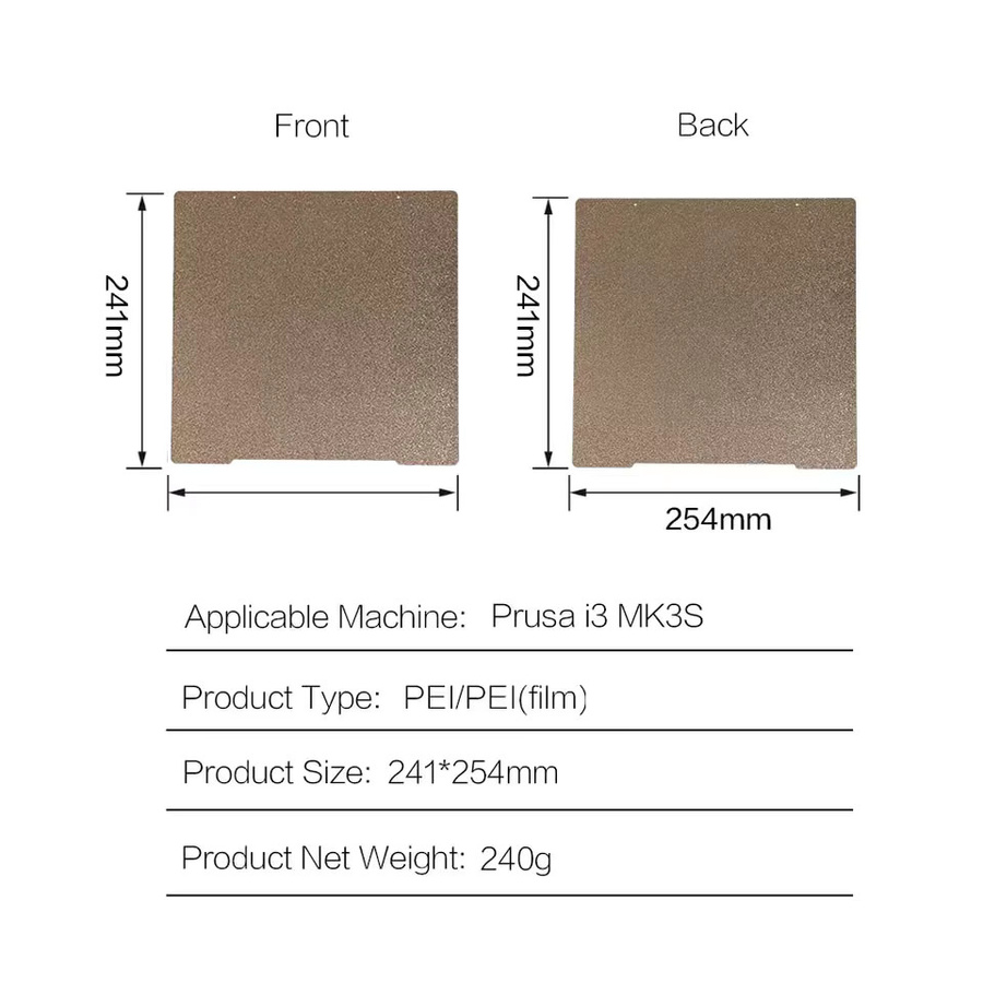 Prusa I3 MK3S+ PEI-Bauplatte Doppelseitige Federstahl-Platte Schwarz B/T: 241 x 254 mm - Bild 4