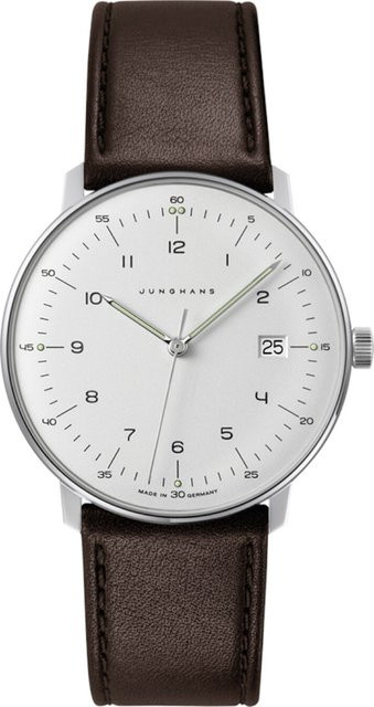 Junghans Herrenuhr Max Bill, Quarz, Edelstahl, 38 mm, Leder, Silber - Bild 1