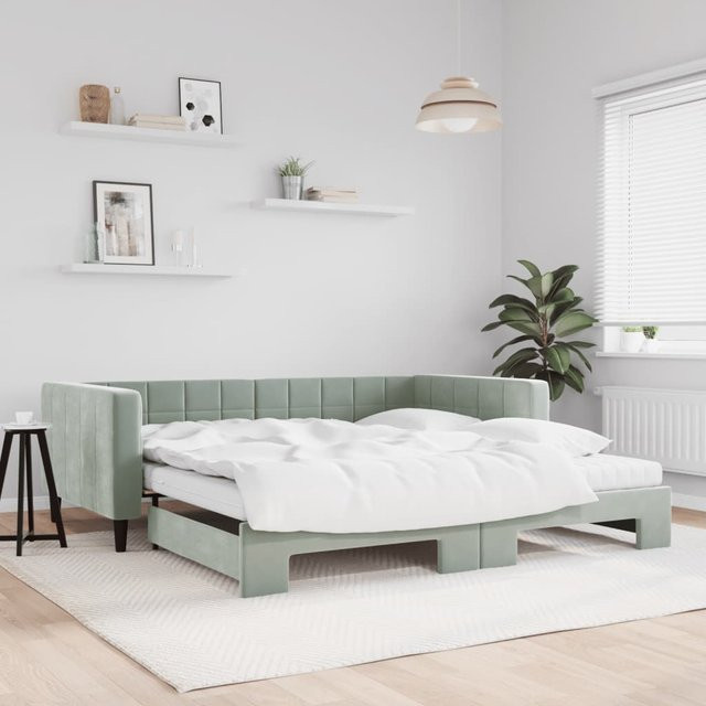 Vidaxl Schlafsofa mit Matratze aus Samt in Hellgrau, B/T/H: 100 x 200 cm - Bild 1