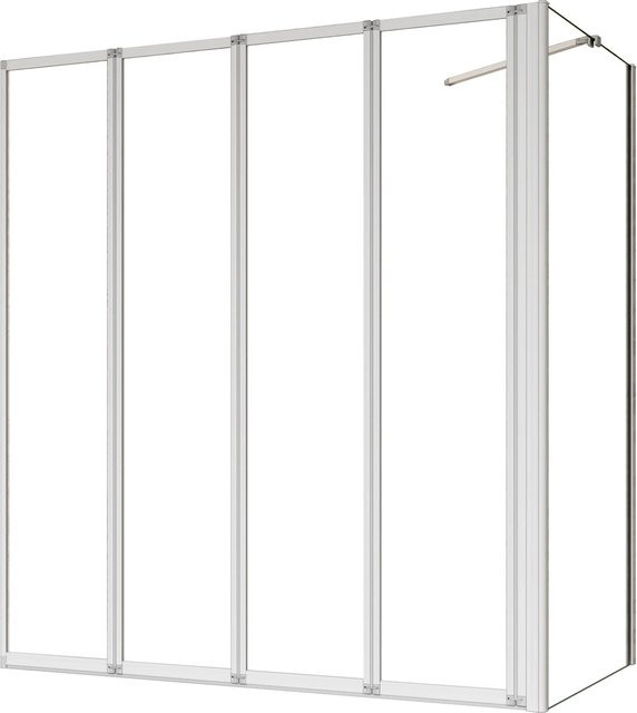 AICA Badewanneauaufsatz Faltbare Duschwand aus ESG Sicherheitsglas in Weiß und Transparent, B: 100 cm, H: 140 cm, mit 75 cm Seitewand - Bild 1