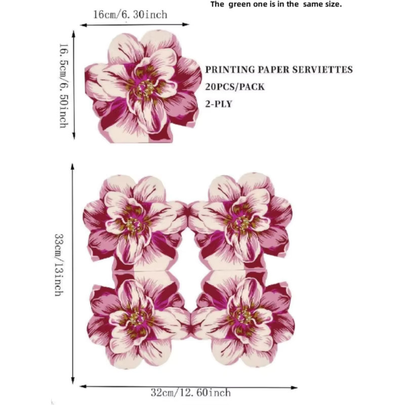 20 Stück bedruckte Blumen-Papierservietten in Grün und Multicolour, 2-lagig, B: 32 cm, H: 33 cm - Bild 1