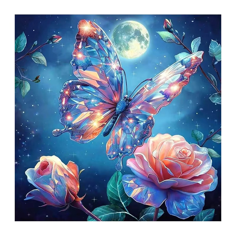 Huacan Diamantgemälde Schmetterling und Rose als dekoratives Diamantmosaik in Multicolour, Breite: 20 cm, Höhe: 20 cm - Bild 4